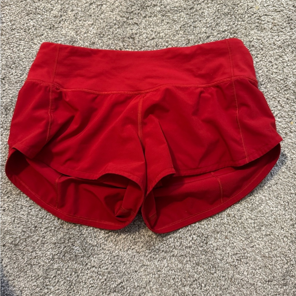 lululemon red speed up shorts size 2